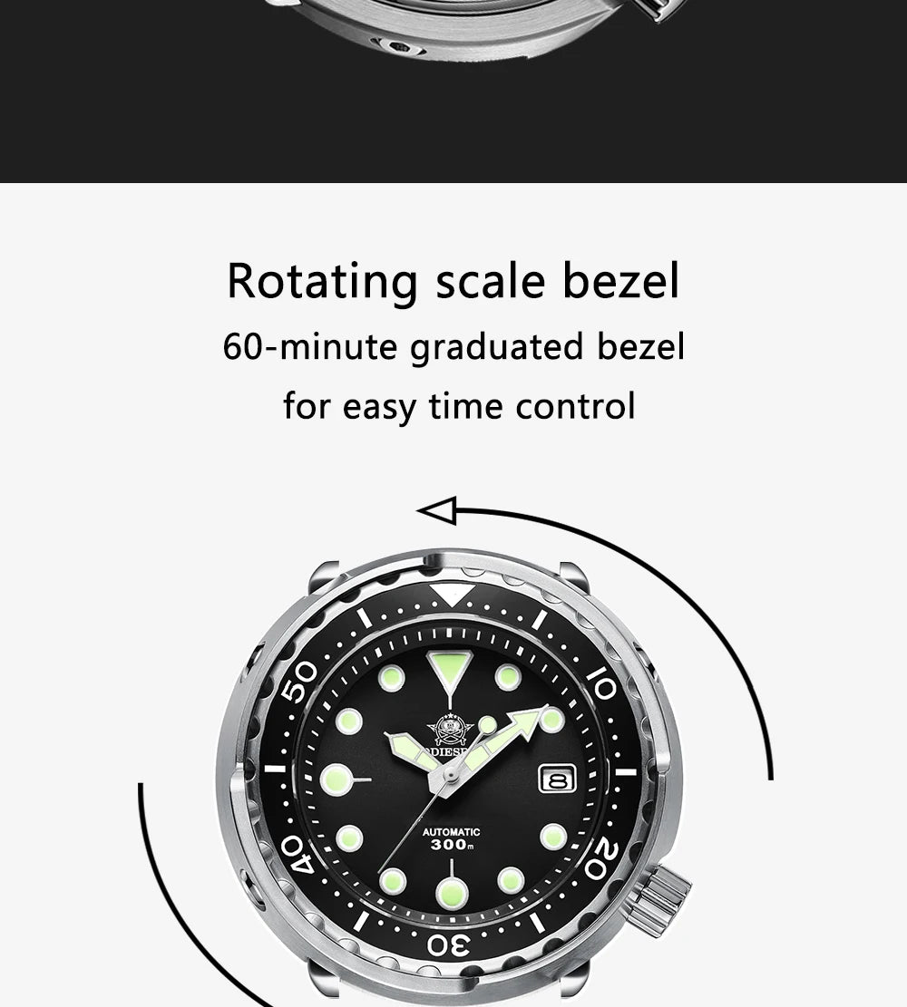 ADDIESDIVE Automatic Mechanical Watch Male American Stainless Steel Scratch Proof Waterproof Diving Watch Business Leisure Watch