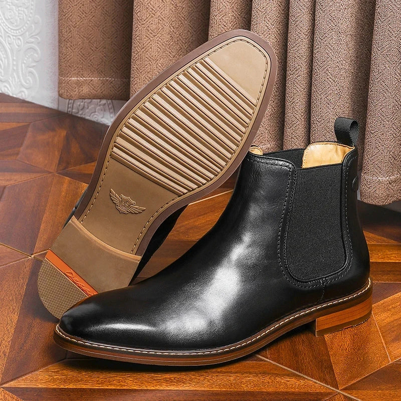 Desai Winter New Dress Chelsea Boots Genuine leather Fleece lined formal shoes Business work shoes Patent leather shoes Gifts