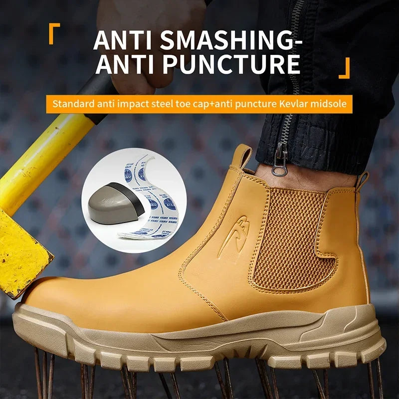 Waterproof Safety Wrok Boots For Men Steel Toe Cap Lightweight Indestructible Industry Chelsea Boots Puncture-Proof Footwear