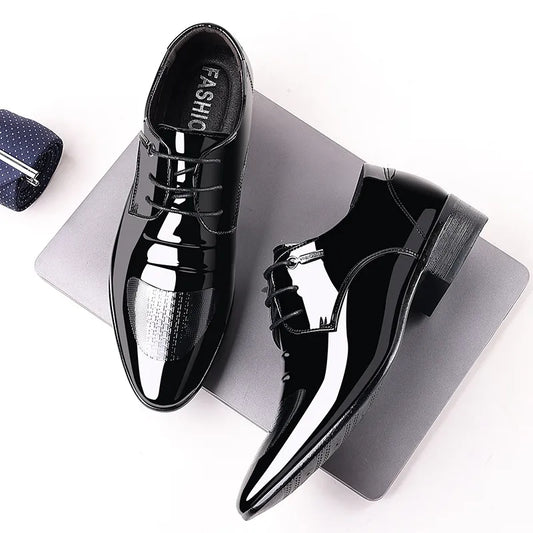 Men's Luxury Oxford Leather Shoes: Breathable Patent Leather Formal Footwear - Plus Sizes Available, Black