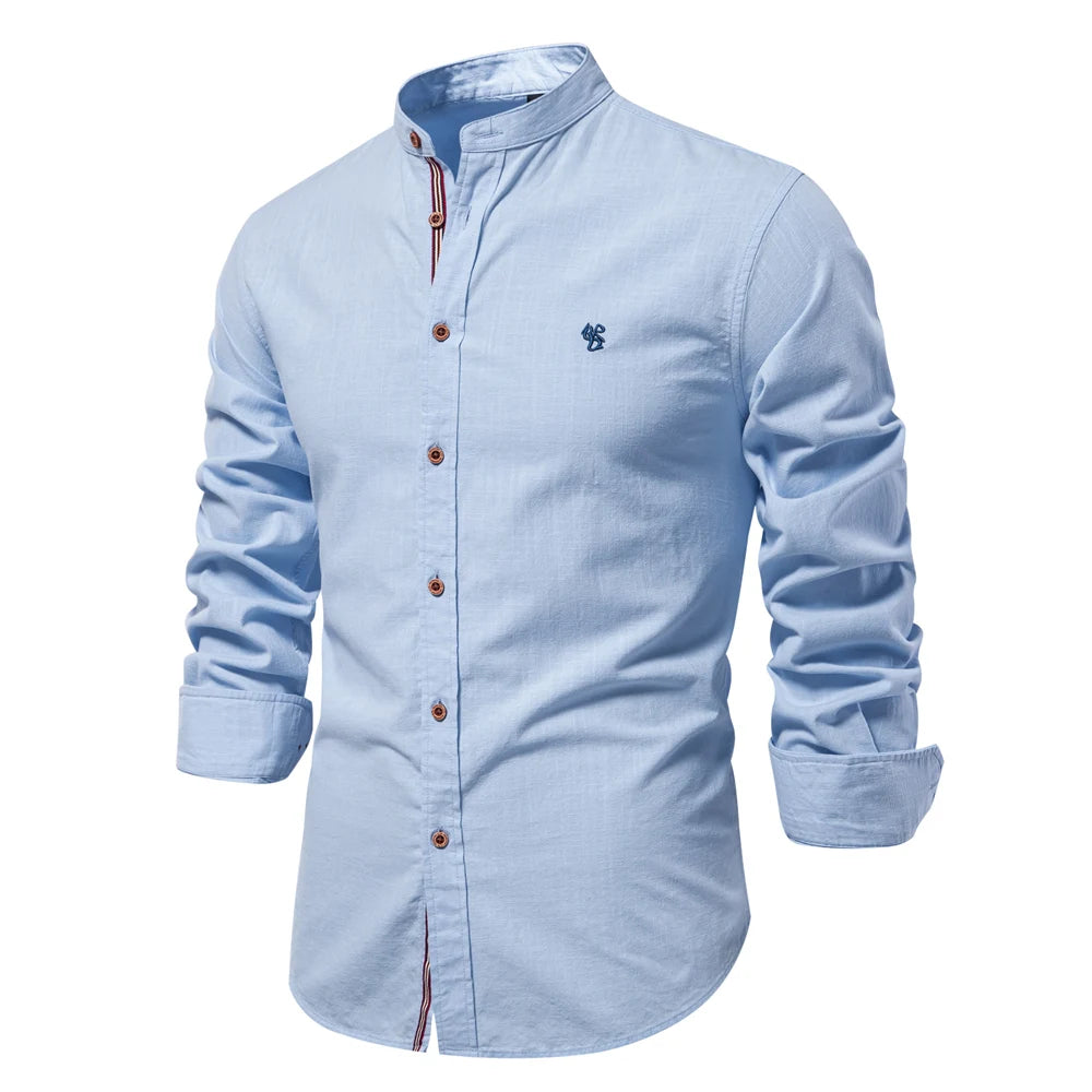 100% Cotton Men's Social Shirt: Solid Color Long Sleeve, High Quality Brand Shirt for Spring, Casual Men's Shirt - 9 Colors