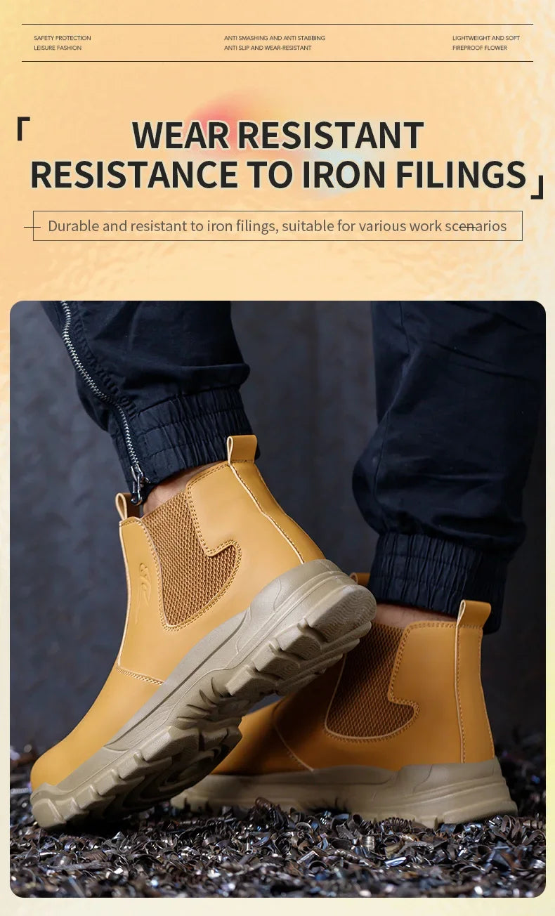 Waterproof Safety Wrok Boots For Men Steel Toe Cap Lightweight Indestructible Industry Chelsea Boots Puncture-Proof Footwear