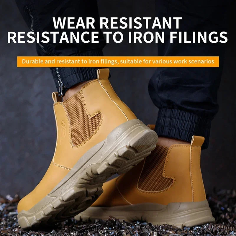 Waterproof Safety Wrok Boots For Men Steel Toe Cap Lightweight Indestructible Industry Chelsea Boots Puncture-Proof Footwear