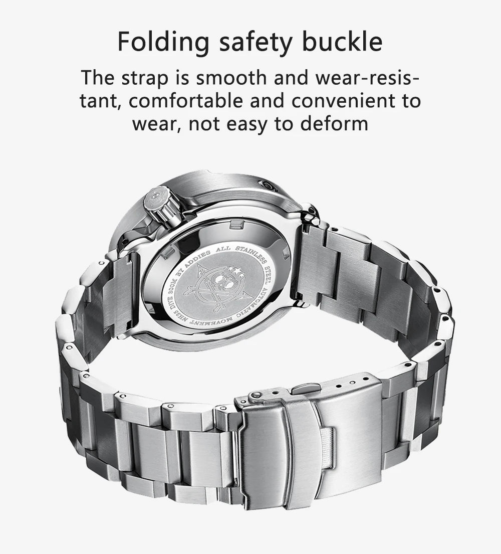 ADDIESDIVE Automatic Mechanical Watch Male American Stainless Steel Scratch Proof Waterproof Diving Watch Business Leisure Watch