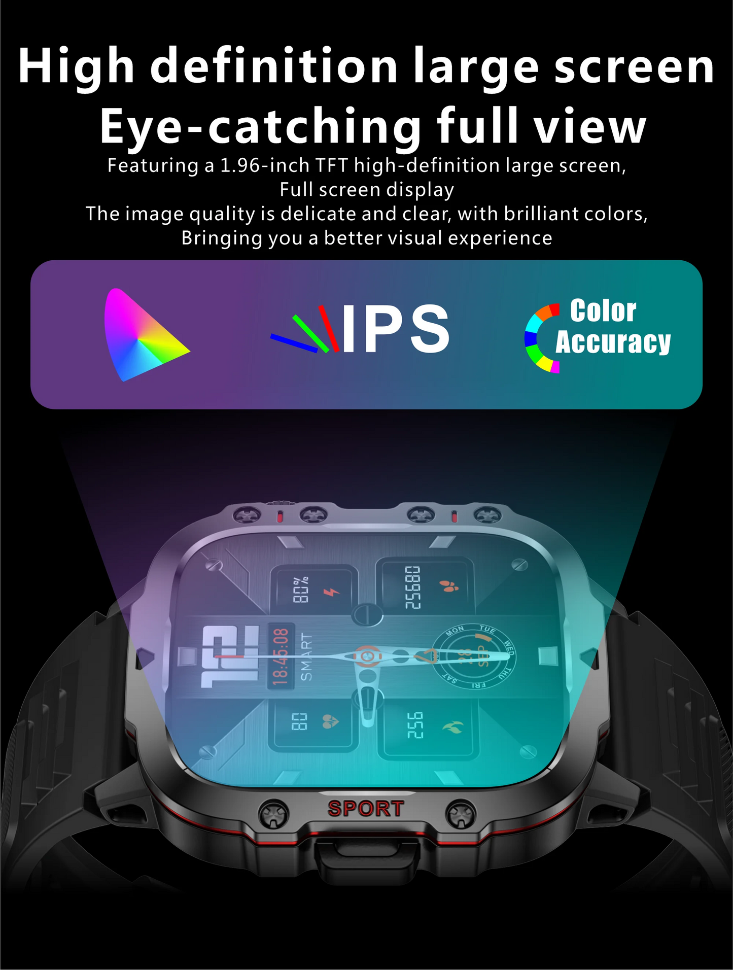 Military Smart Watch for Men: IP68 5ATM Waterproof, Outdoor Sports Fitness Tracker, 1.96" Screen, Bluetooth Call, Health Monitor