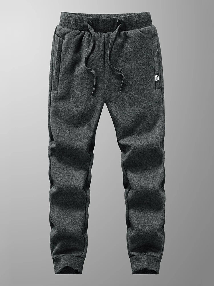 Winter Men's Sweatpants: Thick Warm Fleece Joggers with Zip Pockets, Cotton Casual Track Pants for Sportswear, Plus Sizes 6XL, 7XL, 8XL - 4 Colors