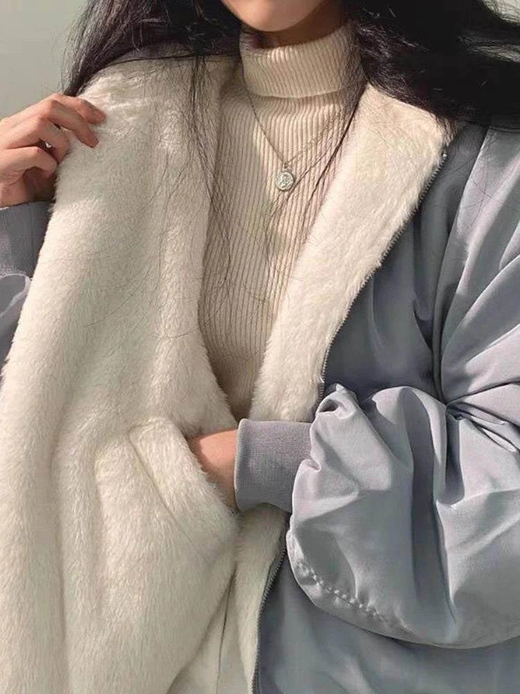 Women's Oversize Hooded Coats: Double-Sided Winter Warm Thickened Jackets - Vintage Cashmere Fluffy Outerwear, Available in 3 Colors