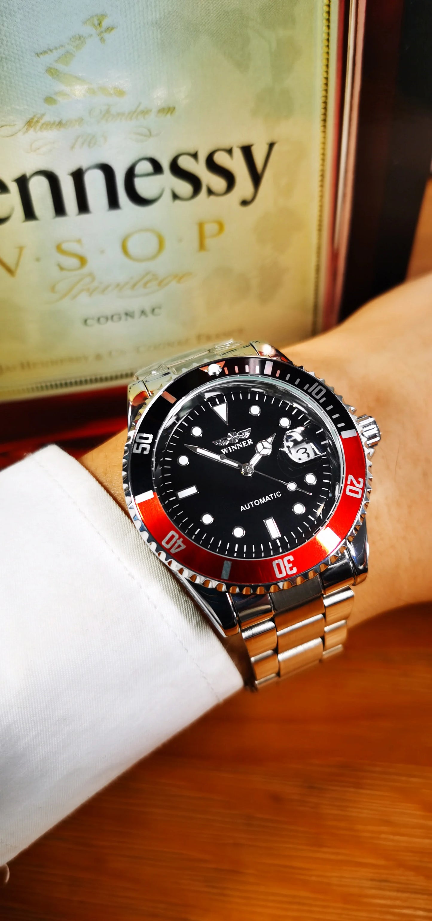 WINNER Classic Mechanical Watches Luxury Brand Business Automatic Watch for Men Rotatable Bezel Luminous Dial Steel Strap Clock