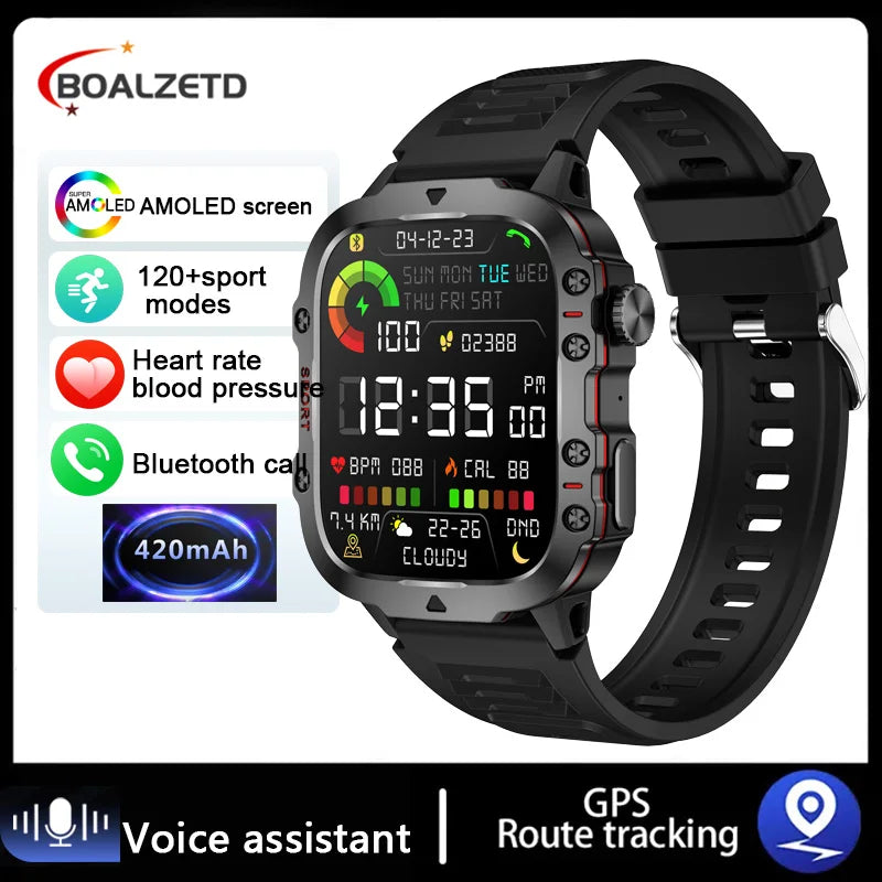 Military Smart Watch for Men: IP68 5ATM Waterproof, Outdoor Sports Fitness Tracker, 1.96" Screen, Bluetooth Call, Health Monitor