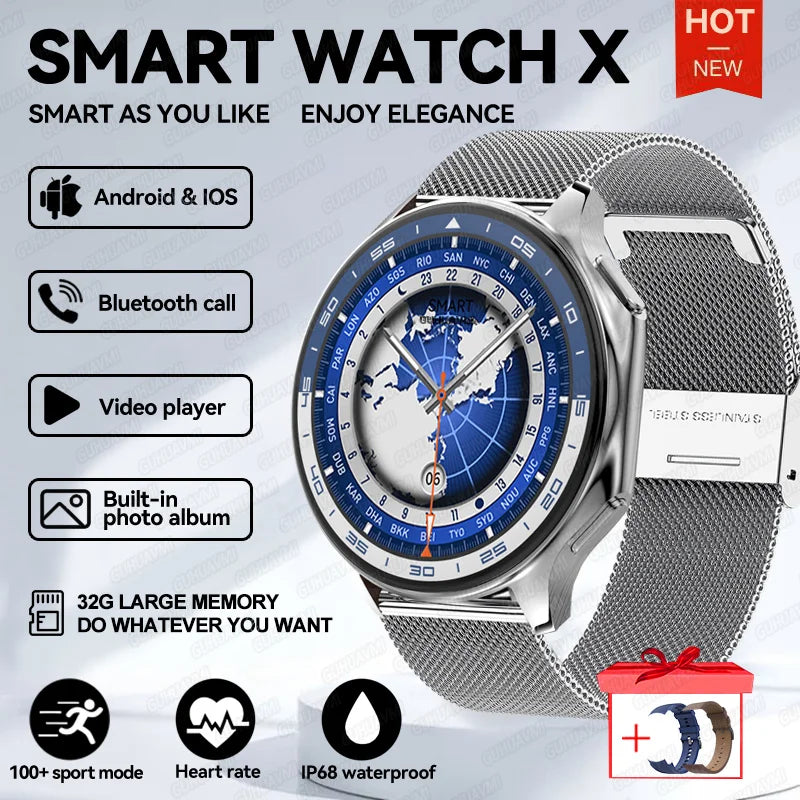 2024 New For OPPO Watch X Smart Watch 4G Memory Music Video Bluetooth Call IP68 Waterproof AMOLED Smartwatch For TWS Earphones 