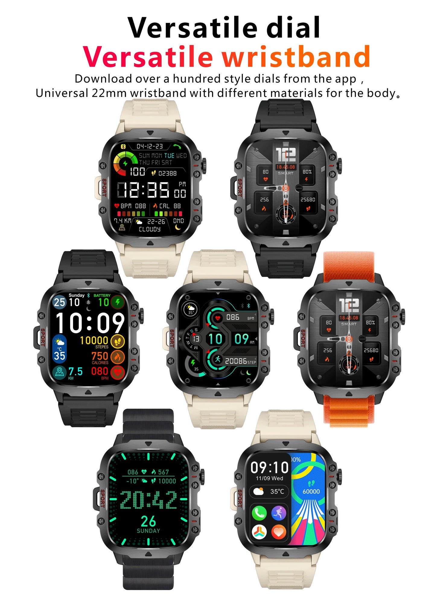 Military Smart Watch for Men: IP68 5ATM Waterproof, Outdoor Sports Fitness Tracker, 1.96" Screen, Bluetooth Call, Health Monitor