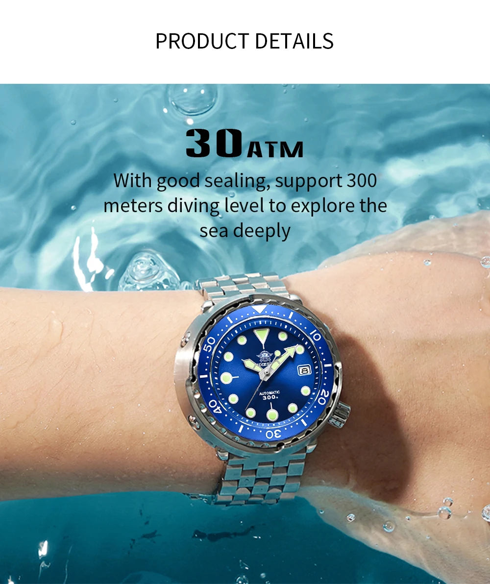 ADDIESDIVE Automatic Mechanical Watch Male American Stainless Steel Scratch Proof Waterproof Diving Watch Business Leisure Watch