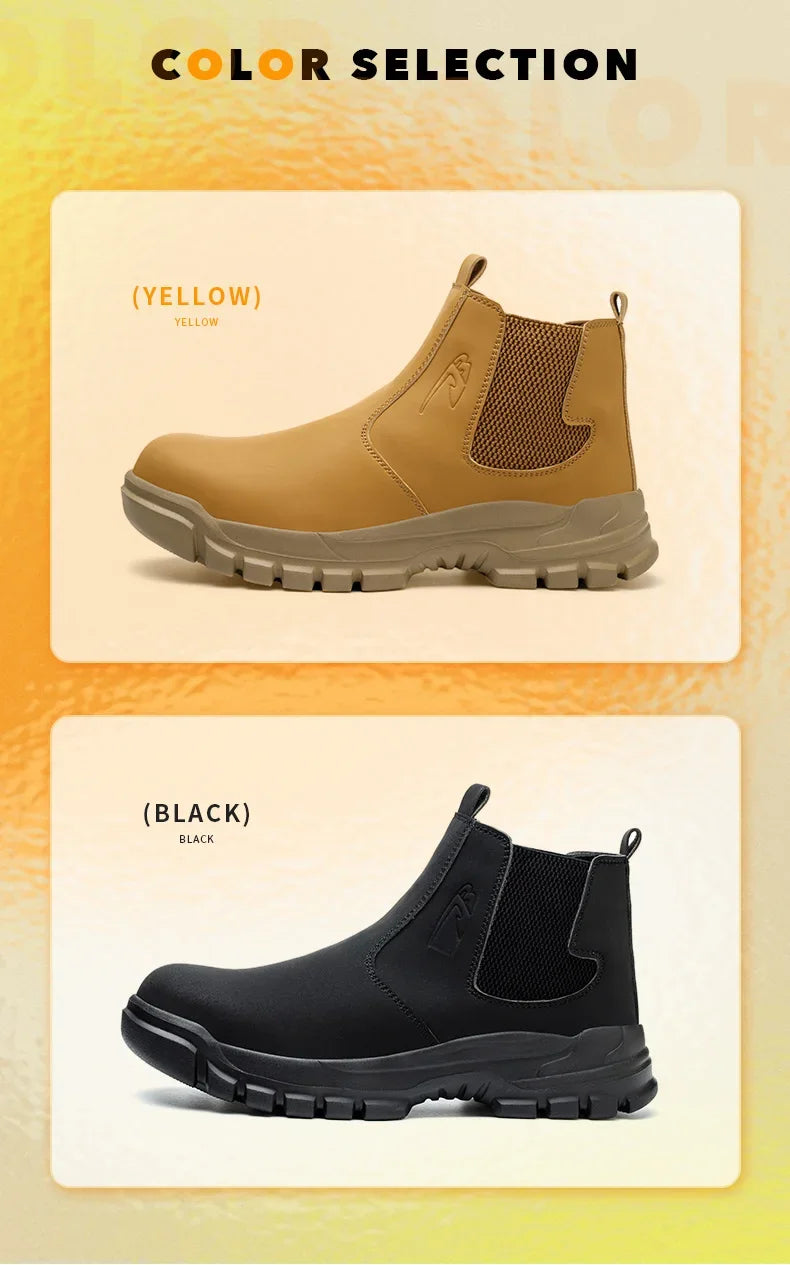 Waterproof Safety Wrok Boots For Men Steel Toe Cap Lightweight Indestructible Industry Chelsea Boots Puncture-Proof Footwear
