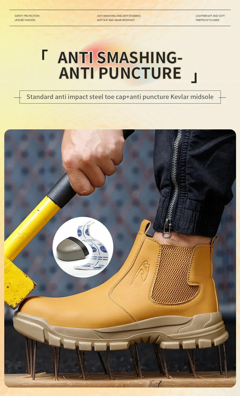 Waterproof Safety Wrok Boots For Men Steel Toe Cap Lightweight Indestructible Industry Chelsea Boots Puncture-Proof Footwear