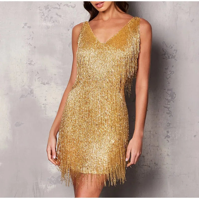 Feathered Glamour: Sequin Mini Dress with Spaghetti Straps - Perfect for Elegant Evenings