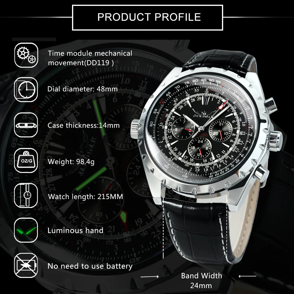 JARAGAR Sports Mens Watches Top Brand Luxury Automatic Mechanical Watch for Men Silver Stainless Steel Strap Military Wristwatch