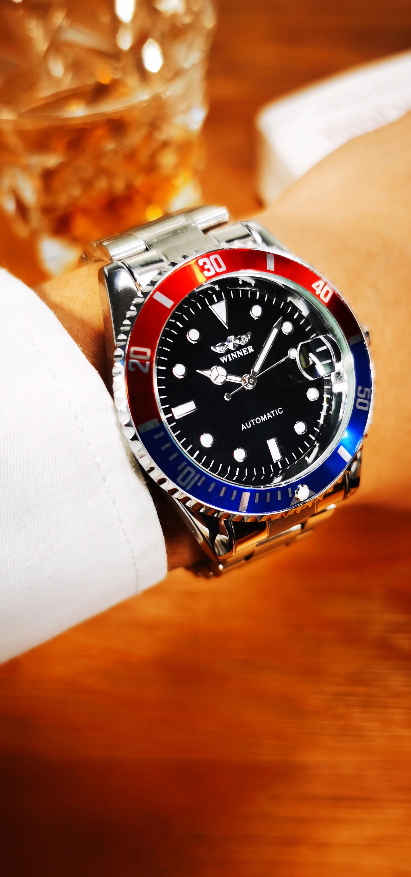 WINNER Classic Mechanical Watches Luxury Brand Business Automatic Watch for Men Rotatable Bezel Luminous Dial Steel Strap Clock