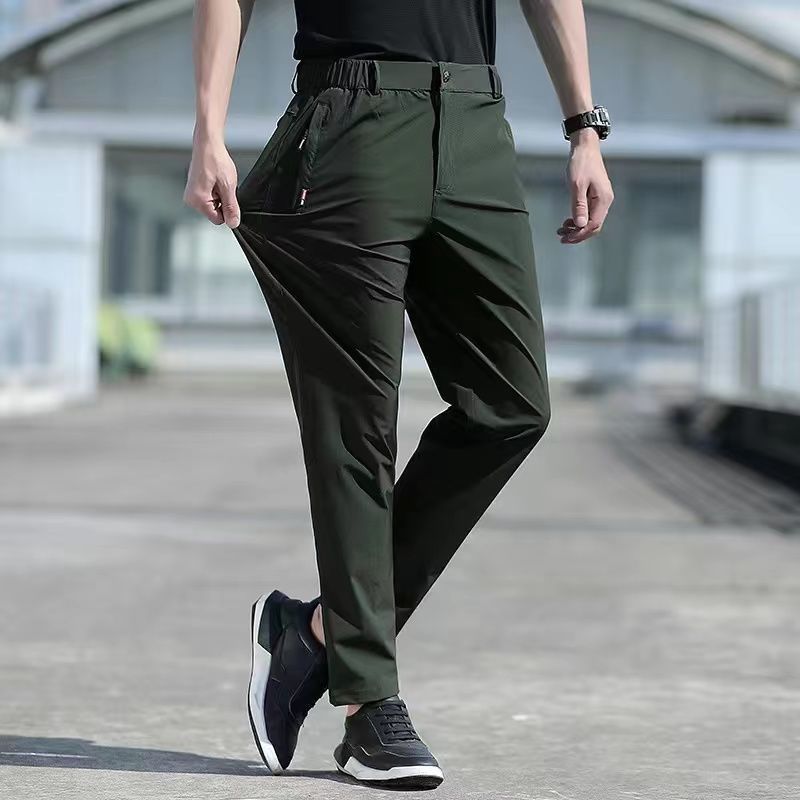Men's Ice Silk Stretch Quick Dry Elastic Band Breathable Straight Leg Pants (4 Colors)
