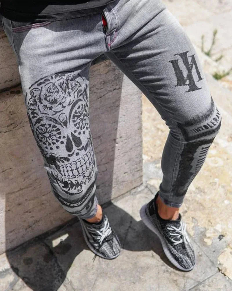 Men's Stretchy Ripped Skinny Embroidered Jeans: White Pants, Destroyed Holes, Slim Fit, High-Quality Denim, Hip Hop Style - 15 Colors/Styles