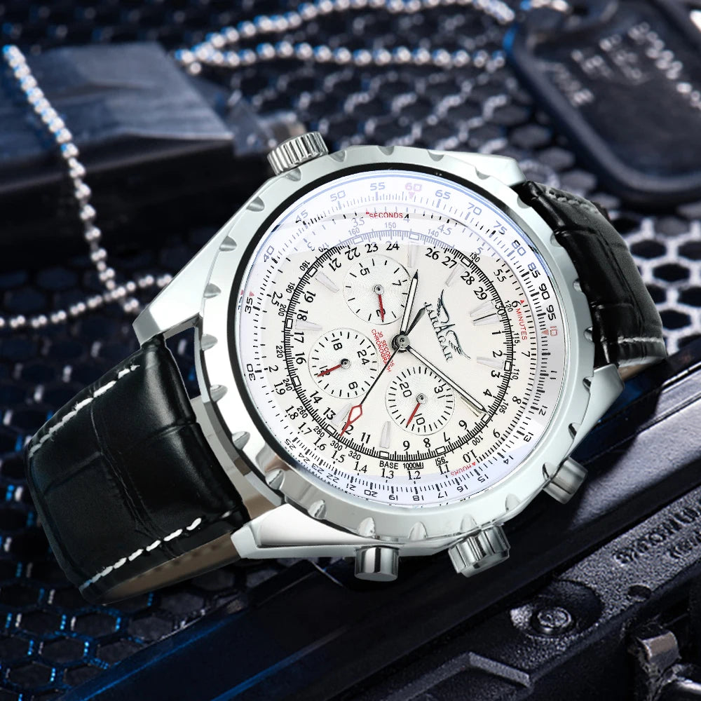 JARAGAR Sports Mens Watches Top Brand Luxury Automatic Mechanical Watch for Men Silver Stainless Steel Strap Military Wristwatch