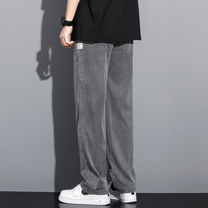 Men's Summer Soft Lyocell Fabric Elastic Waist Thin Loose Straight Pants (3 Colors)