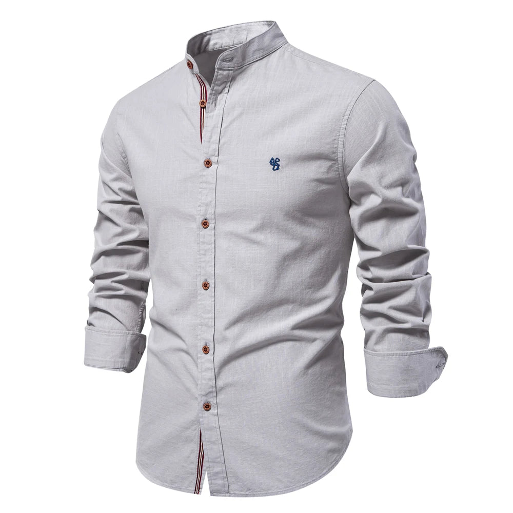 100% Cotton Men's Social Shirt: Solid Color Long Sleeve, High Quality Brand Shirt for Spring, Casual Men's Shirt - 9 Colors