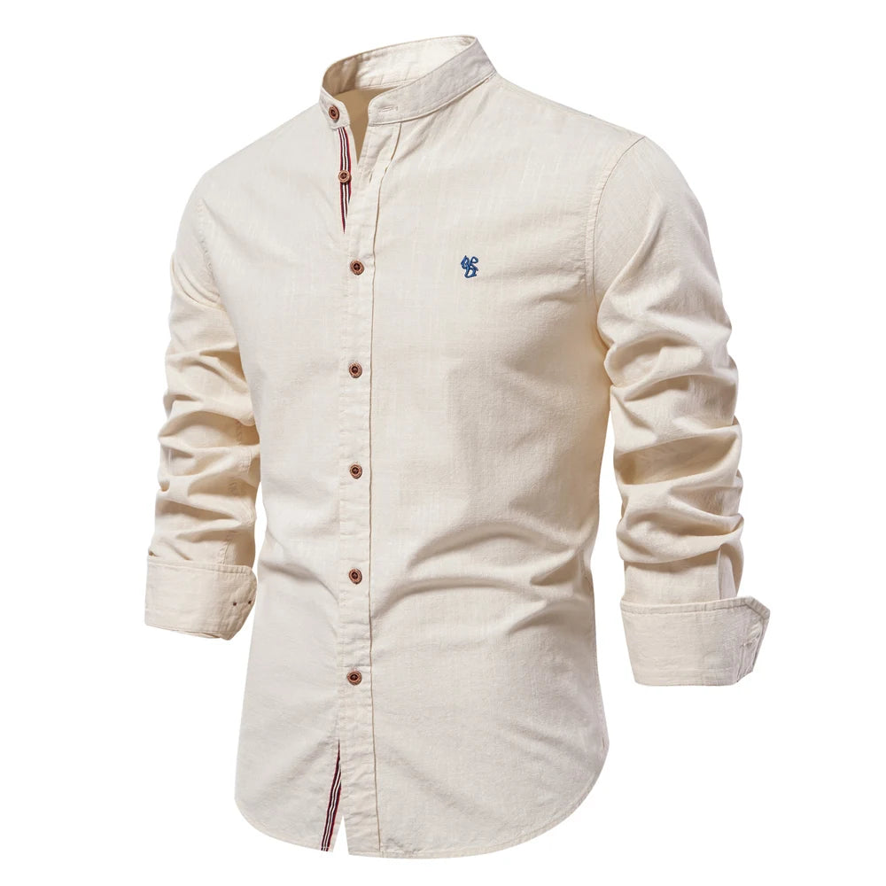 100% Cotton Men's Social Shirt: Solid Color Long Sleeve, High Quality Brand Shirt for Spring, Casual Men's Shirt - 9 Colors