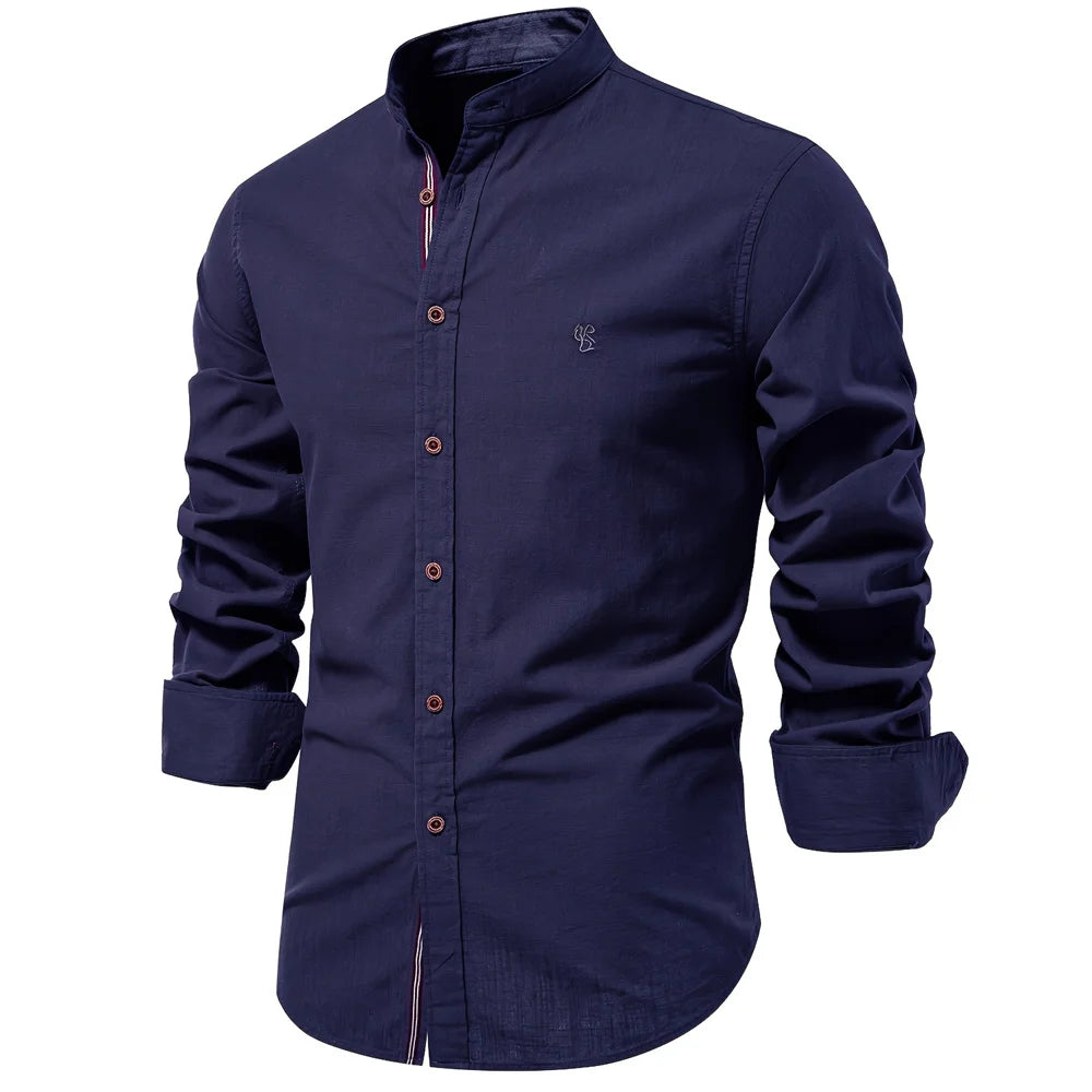 100% Cotton Men's Social Shirt: Solid Color Long Sleeve, High Quality Brand Shirt for Spring, Casual Men's Shirt - 9 Colors