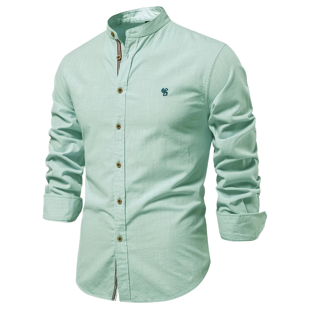 100% Cotton Men's Social Shirt: Solid Color Long Sleeve, High Quality Brand Shirt for Spring, Casual Men's Shirt - 9 Colors