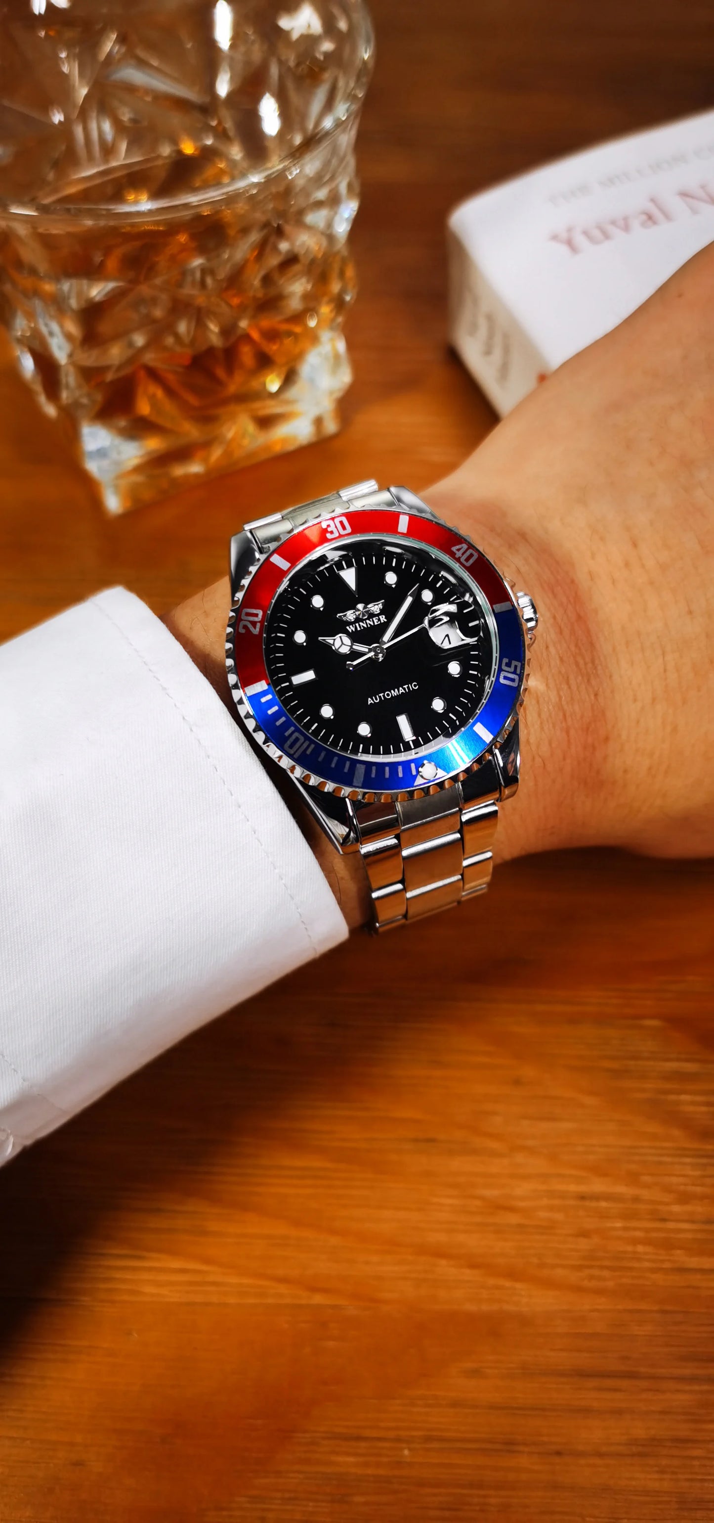 WINNER Classic Mechanical Watches Luxury Brand Business Automatic Watch for Men Rotatable Bezel Luminous Dial Steel Strap Clock