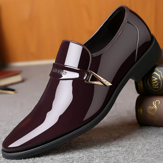 Men's Patent Leather Oxford Shoes: Slip-On Bright Leather Business Casual Footwear - Pointed Toe, Available in 2 Colors