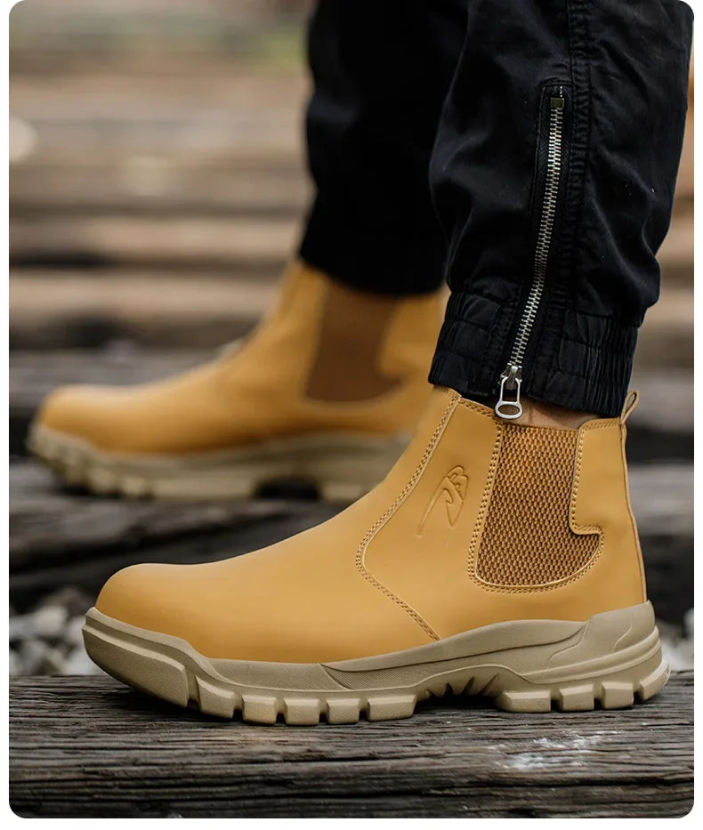 Waterproof Safety Wrok Boots For Men Steel Toe Cap Lightweight Indestructible Industry Chelsea Boots Puncture-Proof Footwear