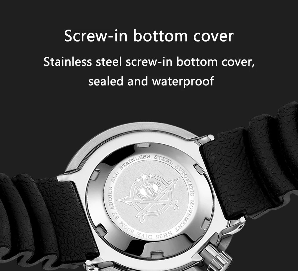ADDIESDIVE Automatic Mechanical Watch Male American Stainless Steel Scratch Proof Waterproof Diving Watch Business Leisure Watch
