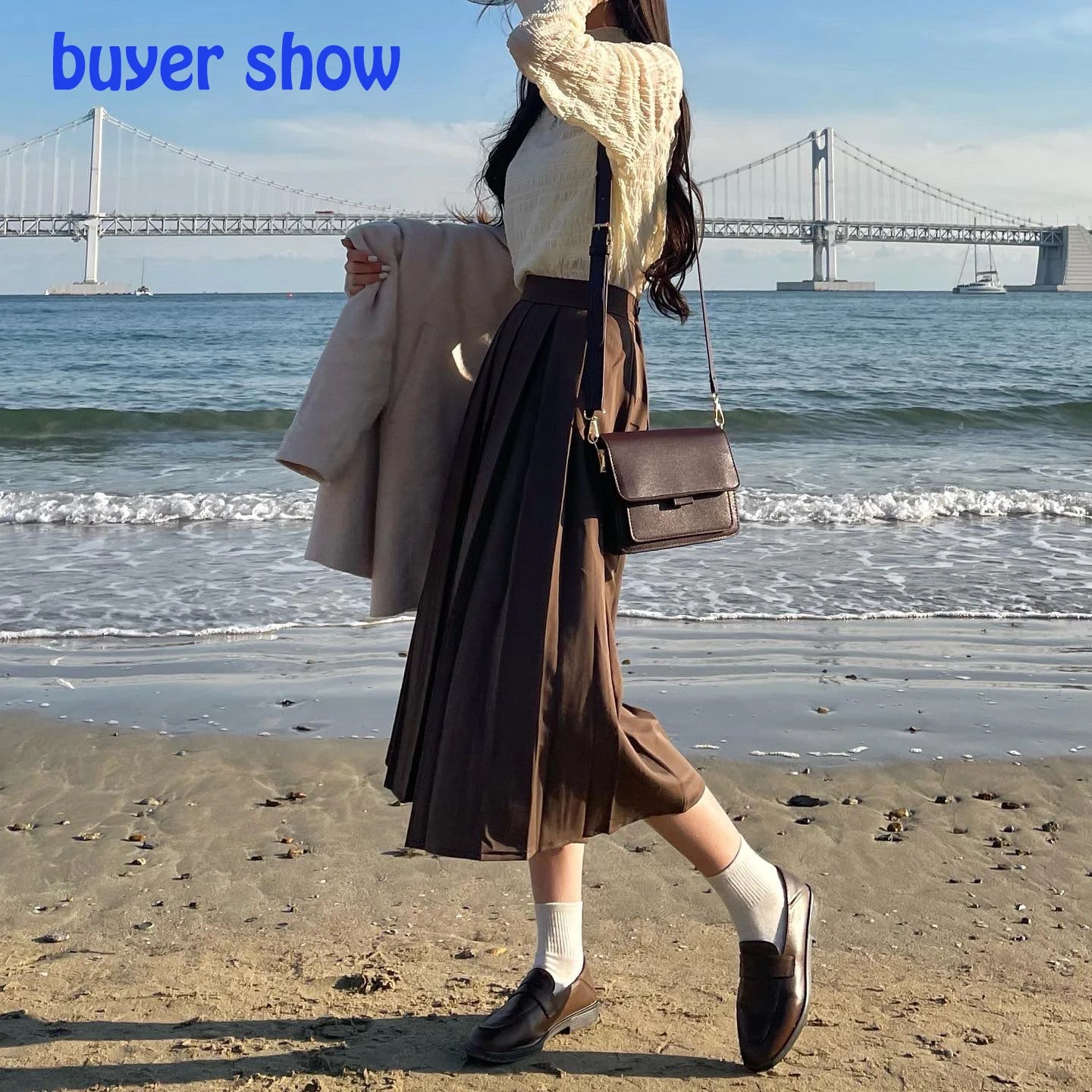 Korean Fashion High Waist Long Skirt: Elegant Black Midi Skirt for Women, 2022 Autumn A-Line Pleated Skirts - Available in Gray for Summer, 3 Colors