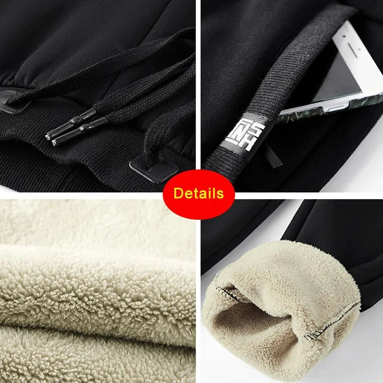 Winter Men's Sweatpants: Thick Warm Fleece Joggers with Zip Pockets, Cotton Casual Track Pants for Sportswear, Plus Sizes 6XL, 7XL, 8XL - 4 Colors