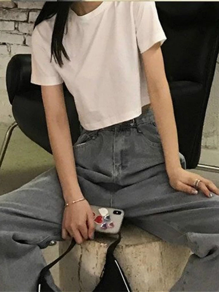 Women's Cropped Solid Slim Casual Fashion Preppy Basic Korean Style Tops (3 Colors)