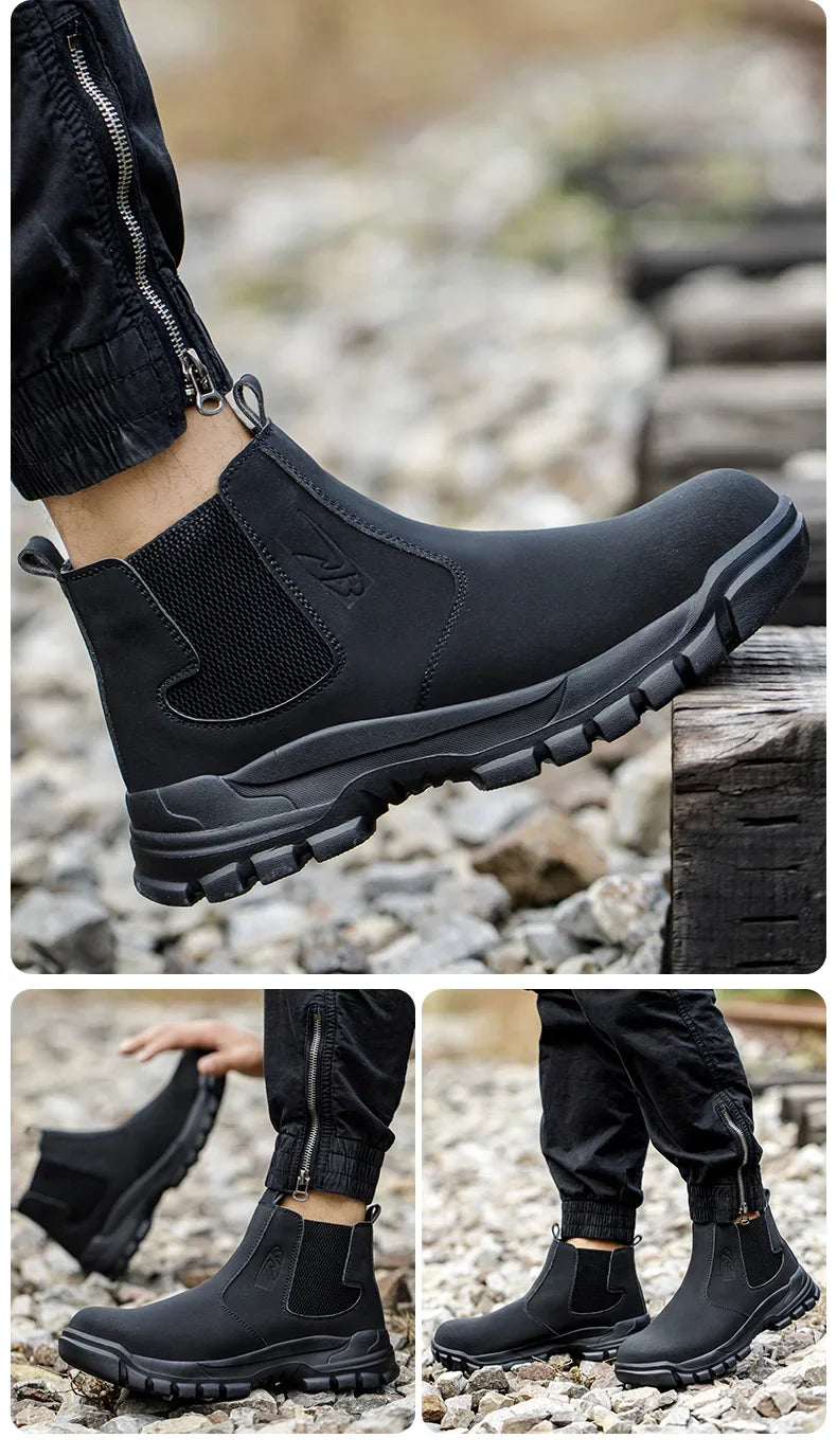 Waterproof Safety Wrok Boots For Men Steel Toe Cap Lightweight Indestructible Industry Chelsea Boots Puncture-Proof Footwear