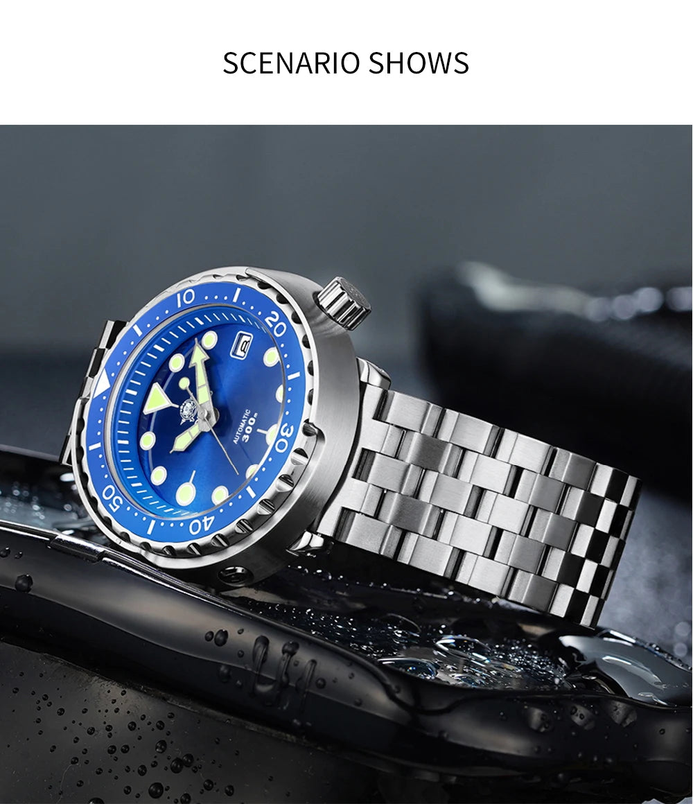 ADDIESDIVE Automatic Mechanical Watch Male American Stainless Steel Scratch Proof Waterproof Diving Watch Business Leisure Watch