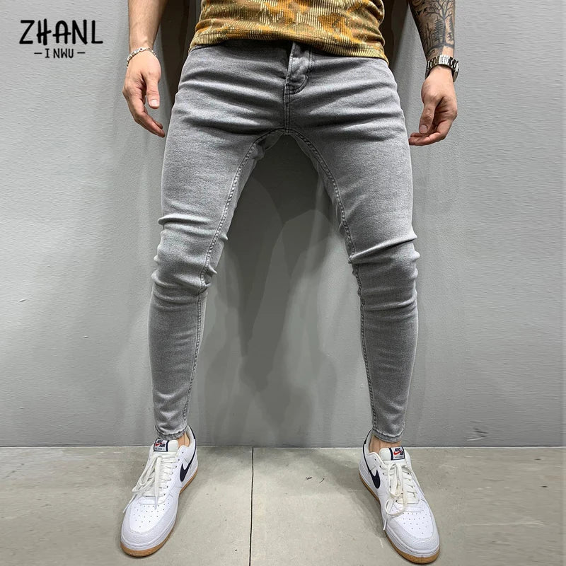 Men's Stretchy Ripped Skinny Embroidered Jeans: White Pants, Destroyed Holes, Slim Fit, High-Quality Denim, Hip Hop Style - 15 Colors/Styles