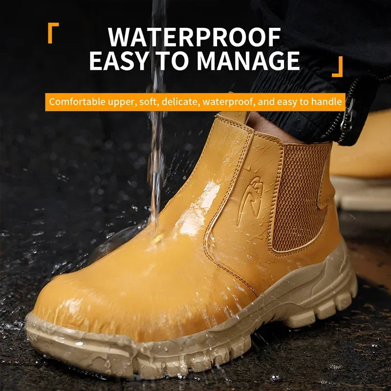 Waterproof Safety Wrok Boots For Men Steel Toe Cap Lightweight Indestructible Industry Chelsea Boots Puncture-Proof Footwear