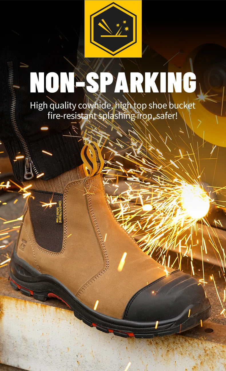 Genuine Leather Men's Boots Work Safety Shoes Anti-smash Anti-puncture  Anti Scalding Welder Shoes Protective Chelsea Boots Male