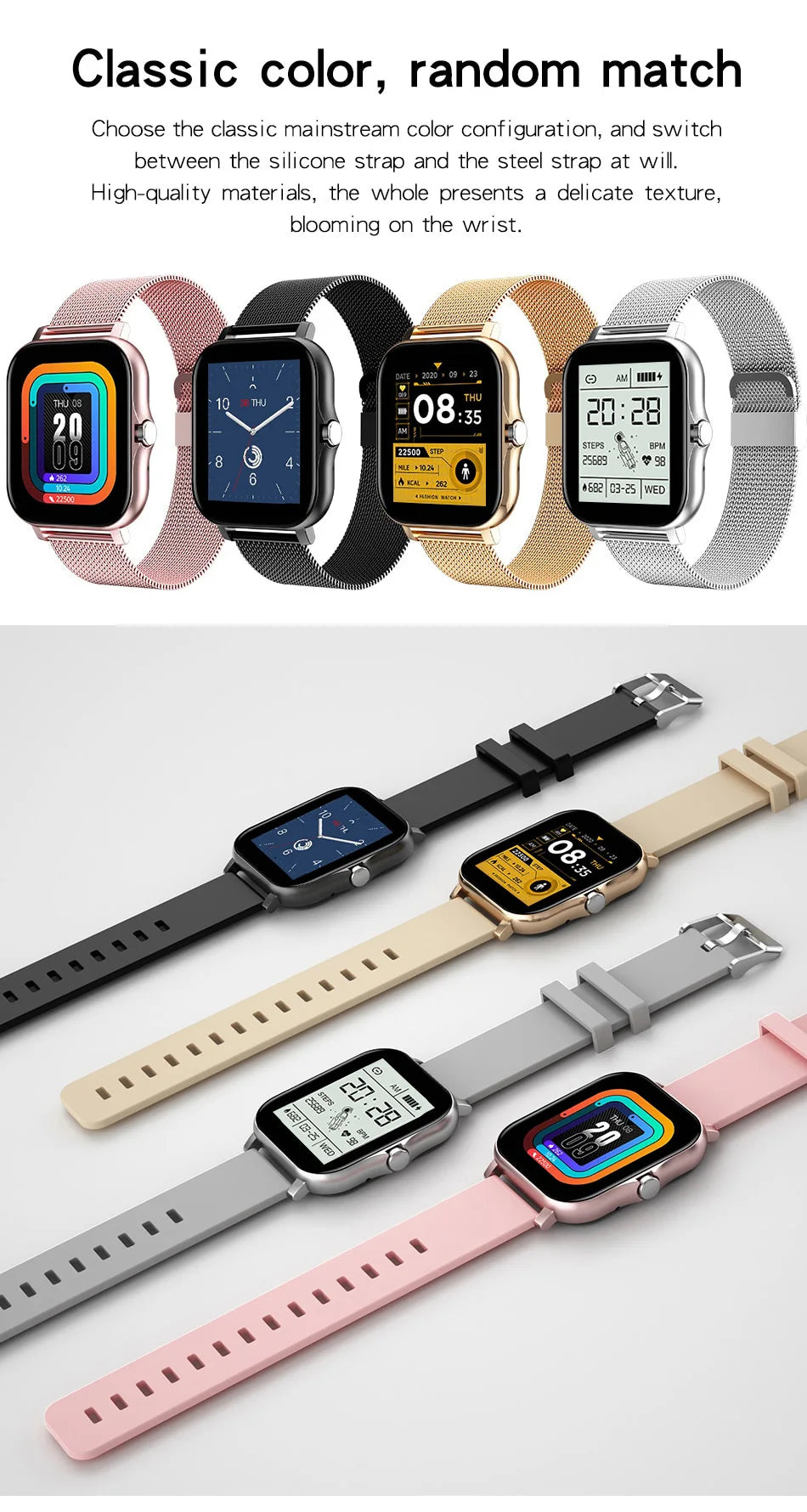 Smart Watch for Android Phones: 1.44" Color Screen, Bluetooth Call, Blood Oxygen & Pressure Monitoring, Smartwatch for Men & Women