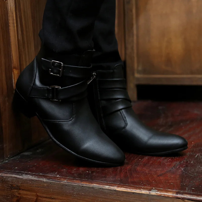 Luxury Leather Chelsea Boots Men Designer White Dress Boots Men Casual High top Buckle Strap Formal Shoes Men Motorcycle Boots