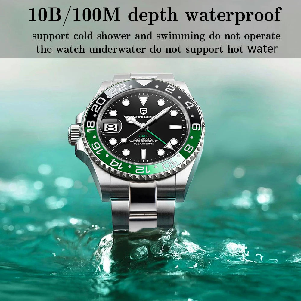 2022 PAGANI DESIGN New Business Left Crown Men Mechanical Wristwatches 100M Waterproof Sapphire Glass PD-1662 GMT Watch for Men