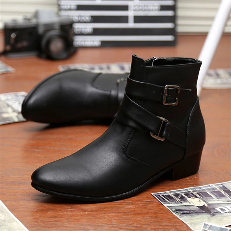 Luxury Leather Chelsea Boots Men Designer White Dress Boots Men Casual High top Buckle Strap Formal Shoes Men Motorcycle Boots