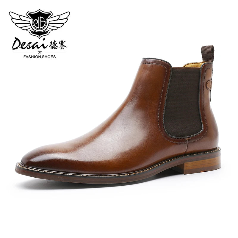 Desai Winter New Dress Chelsea Boots Genuine leather Fleece lined formal shoes Business work shoes Patent leather shoes Gifts