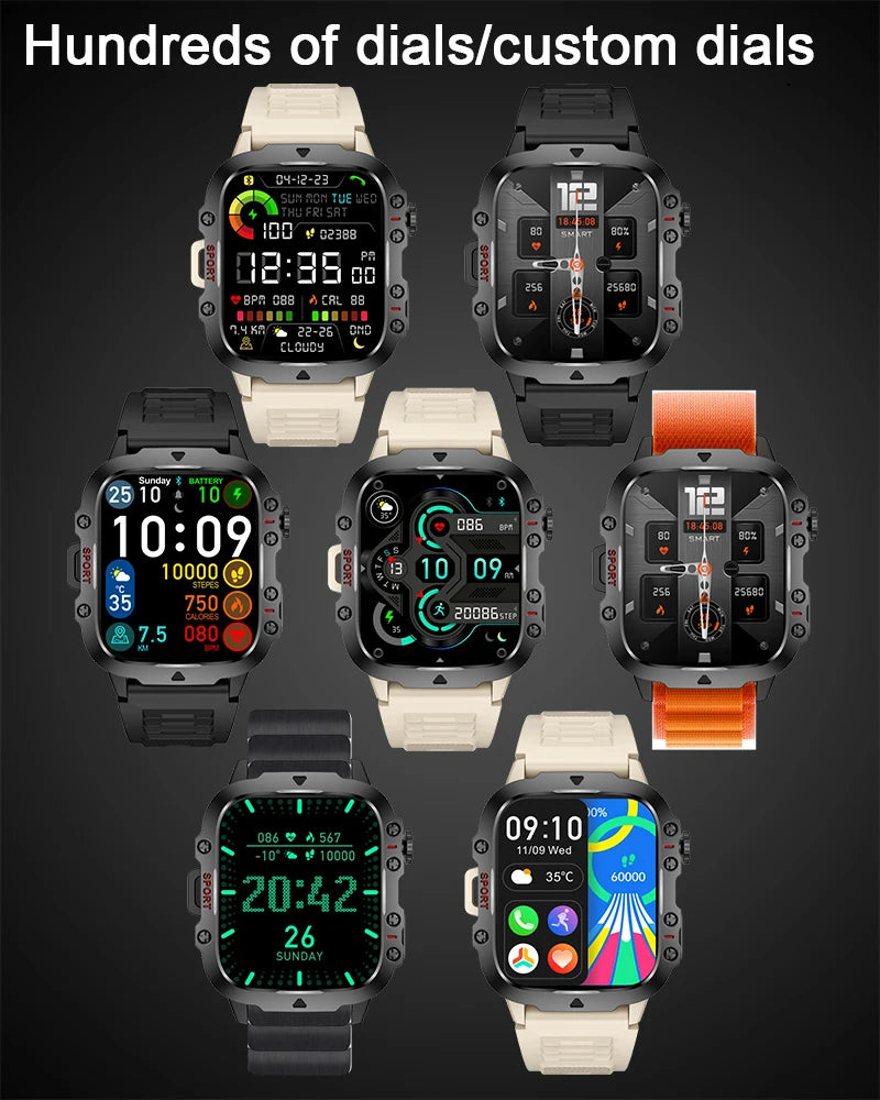 Military Smart Watch for Men: IP68 5ATM Waterproof, Outdoor Sports Fitness Tracker, 1.96" Screen, Bluetooth Call, Health Monitor