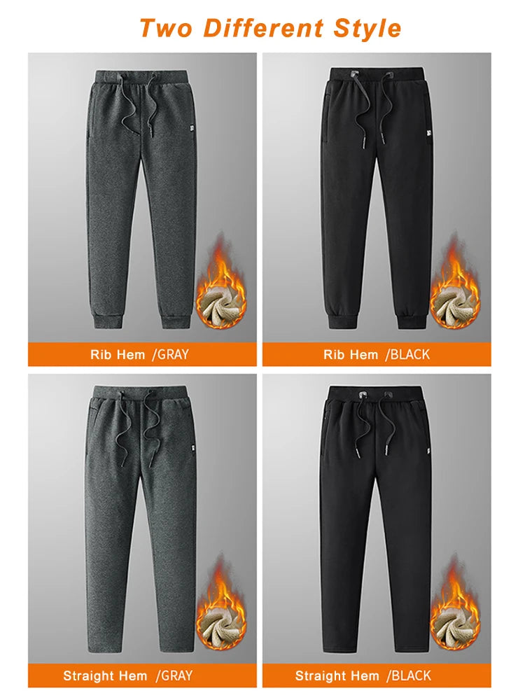 Winter Men's Sweatpants: Thick Warm Fleece Joggers with Zip Pockets, Cotton Casual Track Pants for Sportswear, Plus Sizes 6XL, 7XL, 8XL - 4 Colors