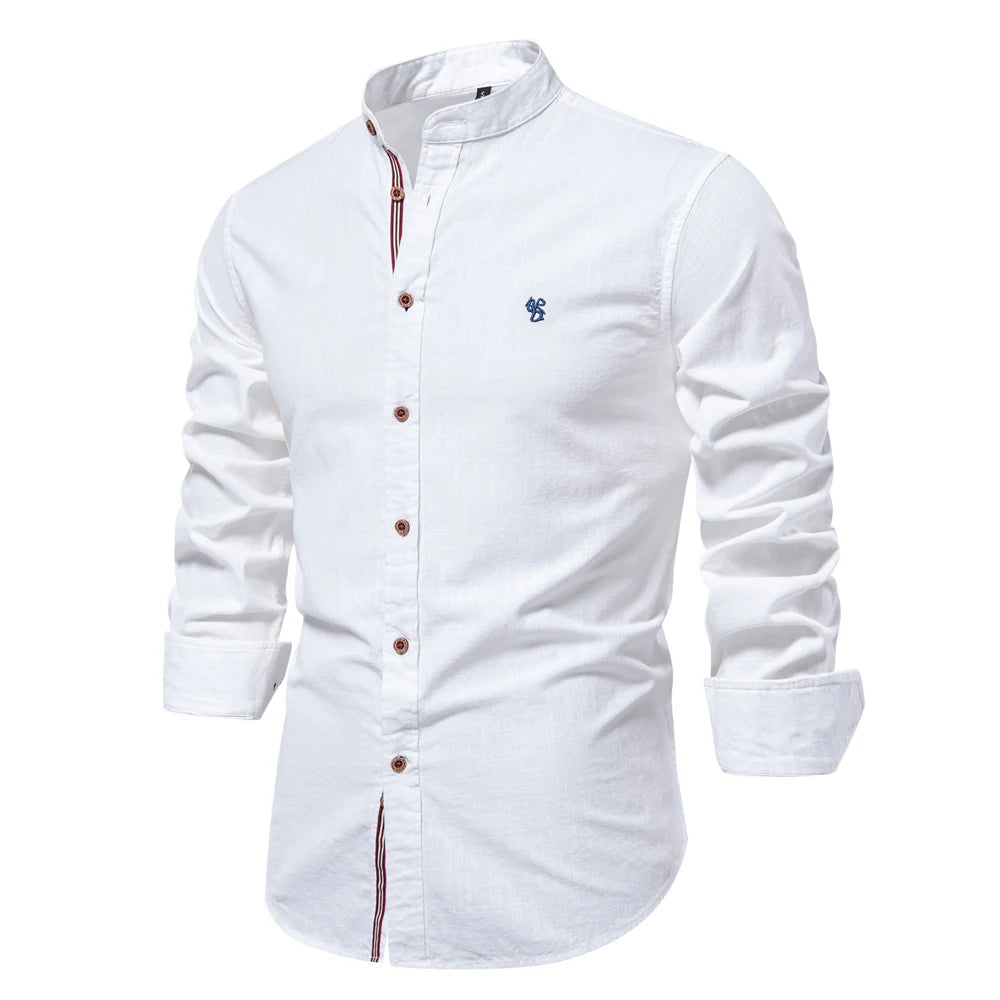 100% Cotton Men's Social Shirt: Solid Color Long Sleeve, High Quality Brand Shirt for Spring, Casual Men's Shirt - 9 Colors
