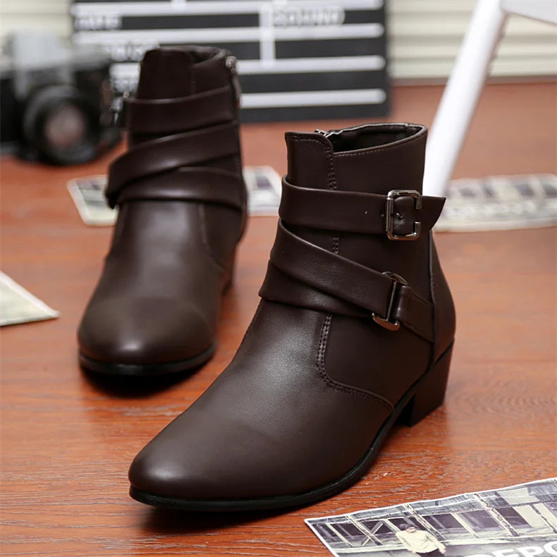 Luxury Leather Chelsea Boots Men Designer White Dress Boots Men Casual High top Buckle Strap Formal Shoes Men Motorcycle Boots